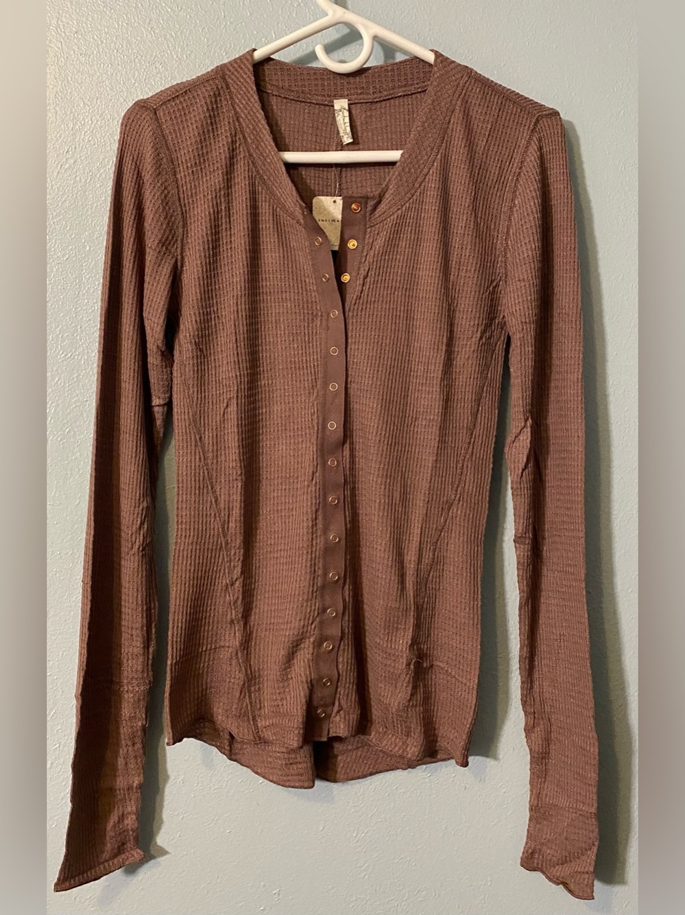 NWT Free People Waffle Knit Long Sleeve Cardigan with Snap- Closure Front